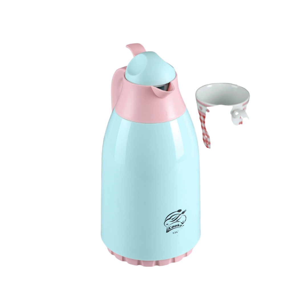 Plastic Vacuum Thermos With Glass Inner 1.3L Blue