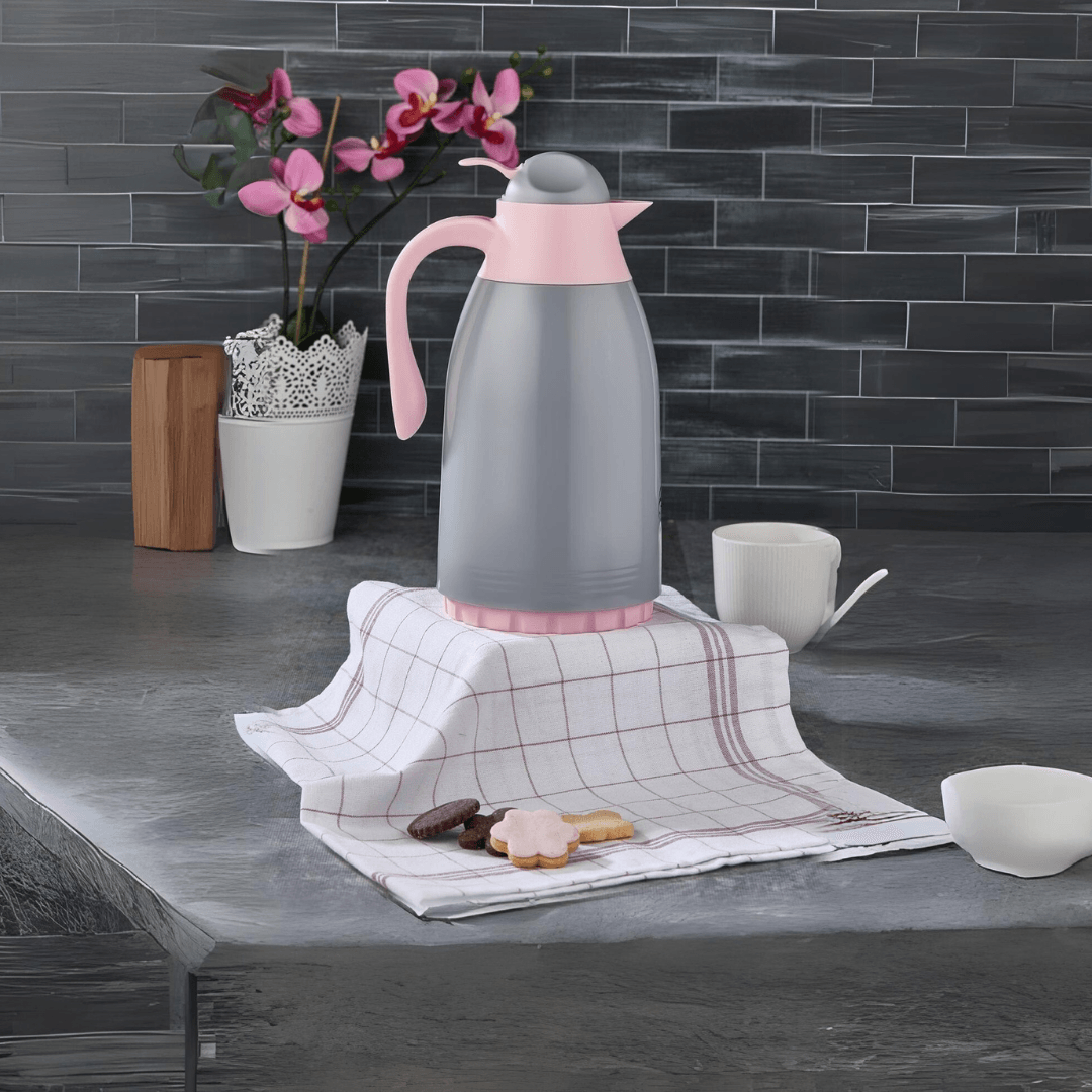 Plastic Vacuum Thermos With Glass Inner 1.3L Gray