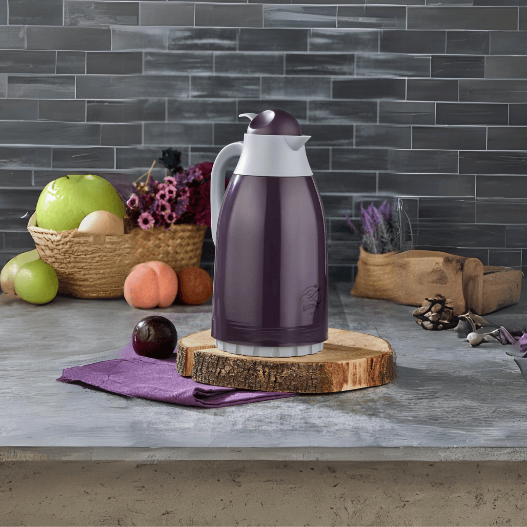 Plastic Vacuum Thermos With Glass Inner 1.3L Purple