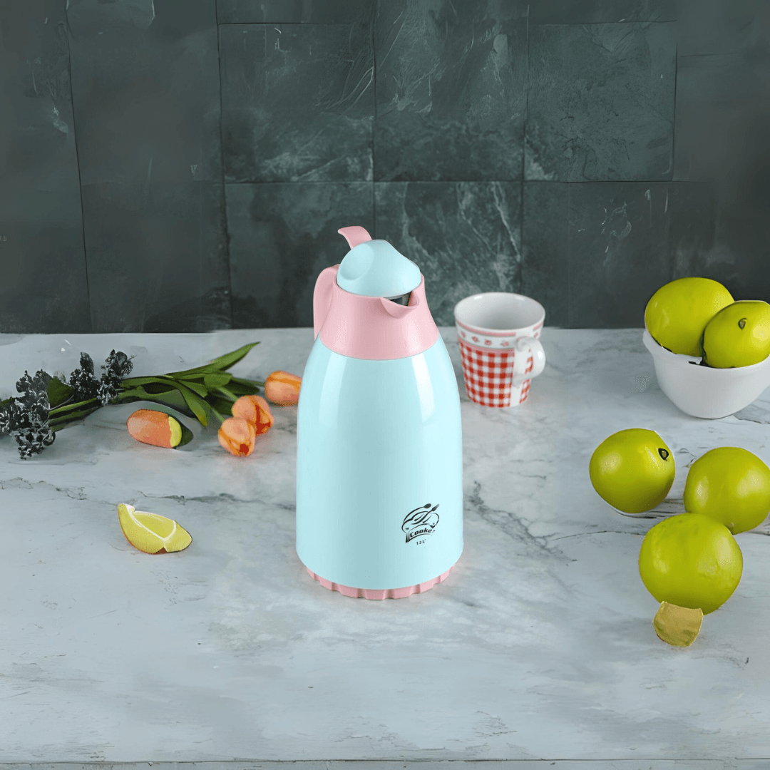 Plastic Vacuum Thermos With Glass Inner 1.3L Blue