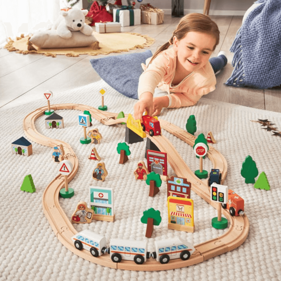 PLAYTIVE CITY WOODEN TRAIN SET 67 PIECES