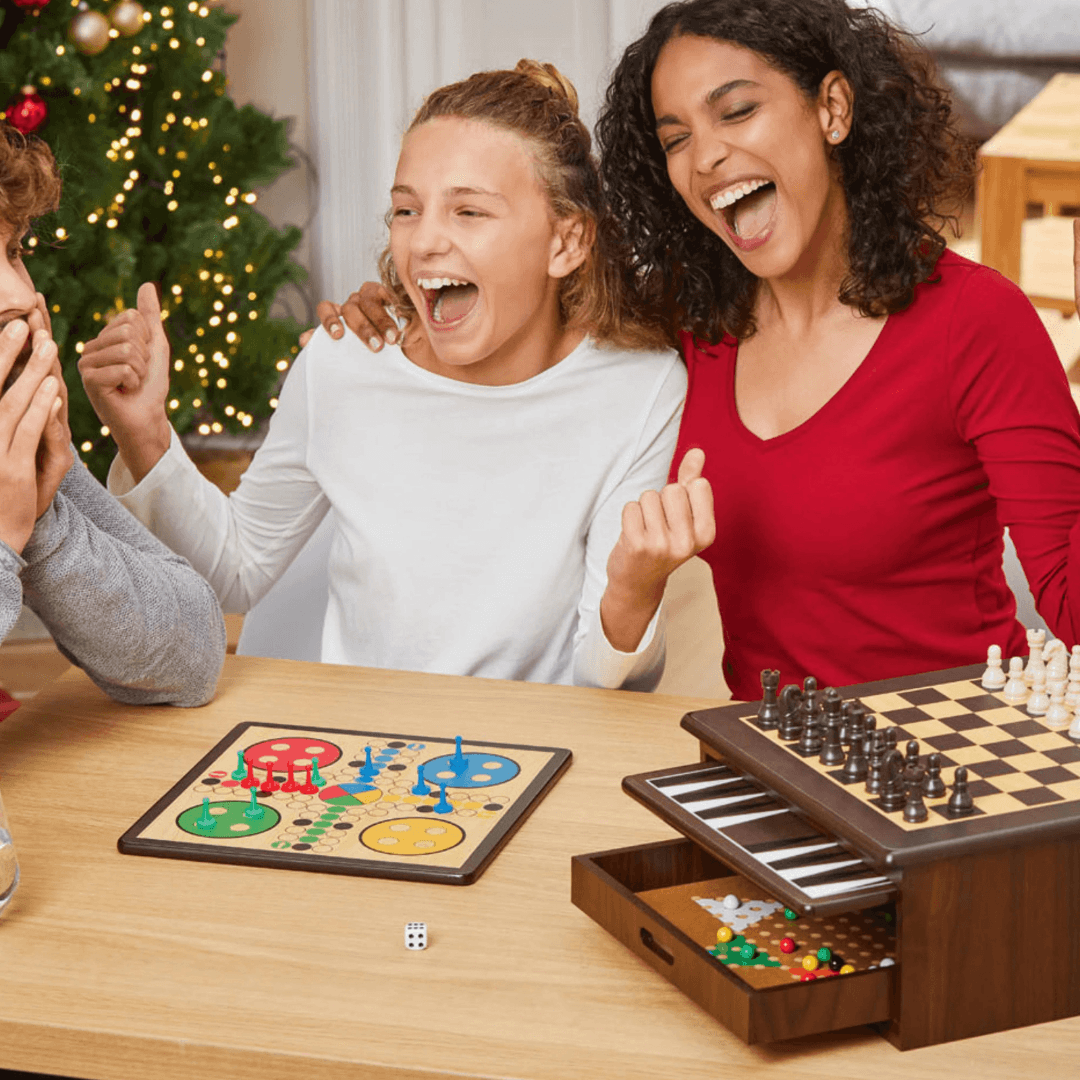 Playtive 10-in-1 Wooden Board Game Set – Chess, Ludo & More