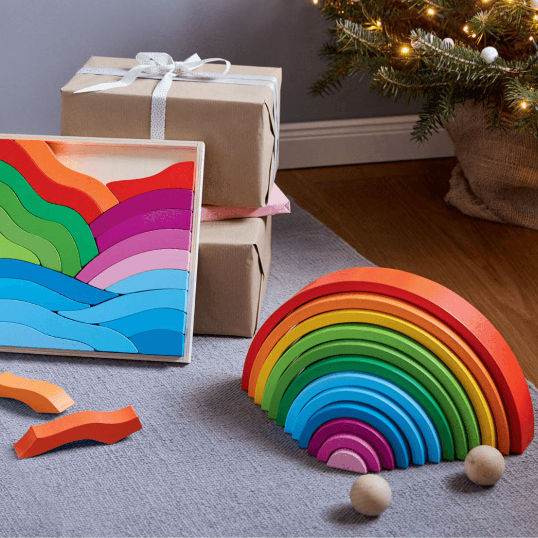 Playtive Large Wooden Rainbow – 14 pcs Stacking & Sorting Toy (Age 1+)