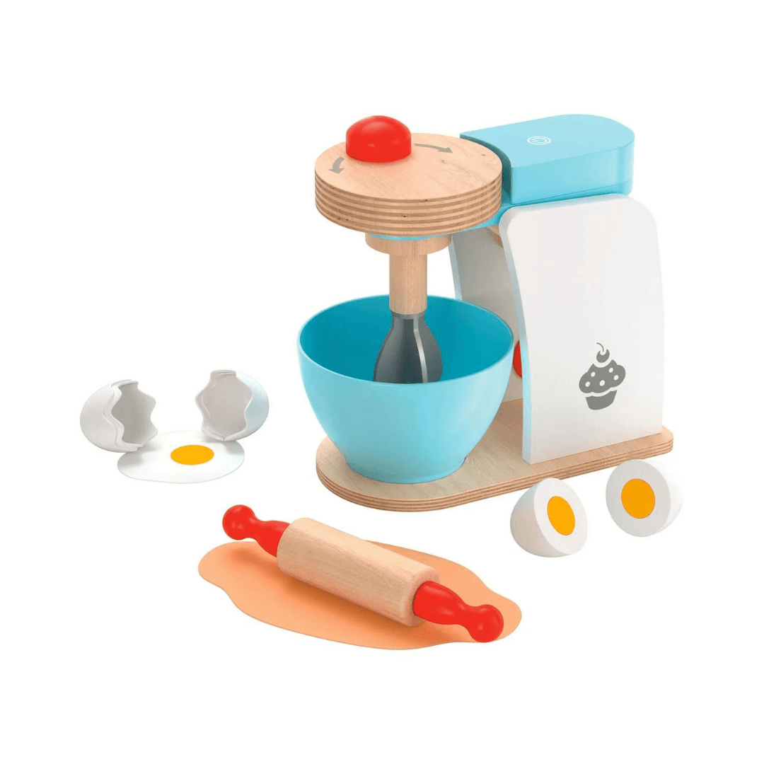 Gemini said Playtive Wooden Food Processor With Sound Effect, 9 Pieces