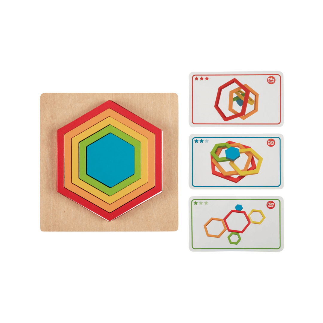 Playtive Wooden Puzzle Rainbow Hexagon 9 Pieces Set