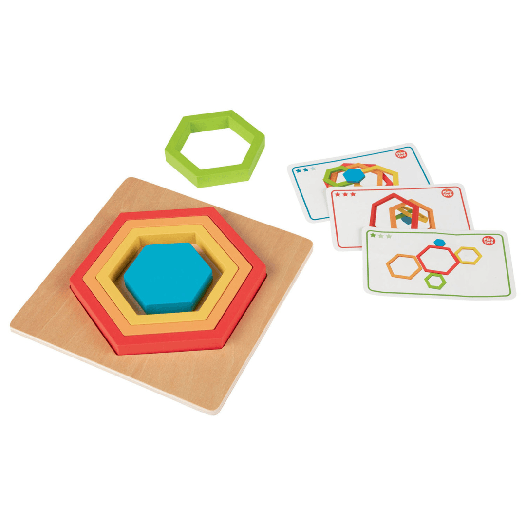 Playtive Wooden Puzzle Rainbow Hexagon 9 Pieces Set