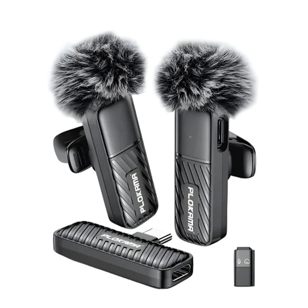 PLOKAMA VM-20 Wireless Clip-On Lavalier Microphone, Plug and Play, Dual Type-C and Lightning Microphones