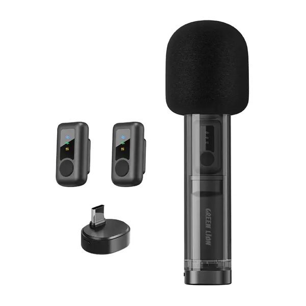 Green Lion GM-94X Wireless Microphone, 360° Omnidirectional, ANC Noise Reduction, Ultra-Low Latency, Magnetic Clip-on, 20m Wireless Range, Universal USB-C Handheld to Tabletop, Desktop Mic Mode, 50db Ai Noise Reduction, 9 Hours Working, GNGM94XMICBK