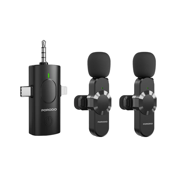 Porodo Audix Elite 3 In 1 Lavalier Microphone, USB-C, Lightning & 3.5mm Aux, PDLAMPHF13BK