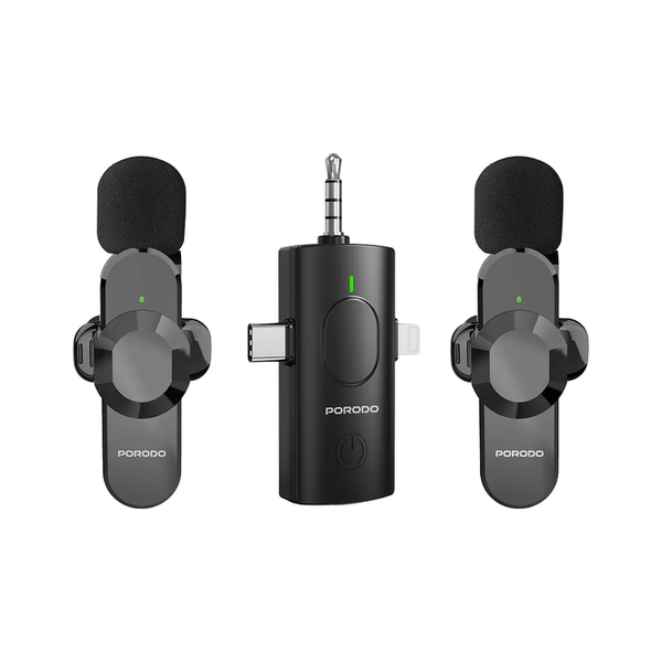 Porodo Audix Elite 3 In 1 Lavalier Microphone, USB-C, Lightning & 3.5mm Aux, PDLAMPHF13BK