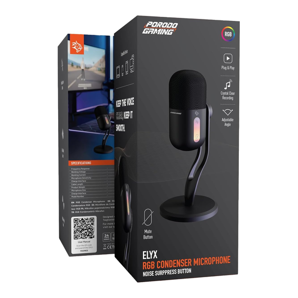 Porodo Elyx Gaming Condenser Microphone, USB-C Dynamic Microphone for Podcast Recording, PDX5MK06