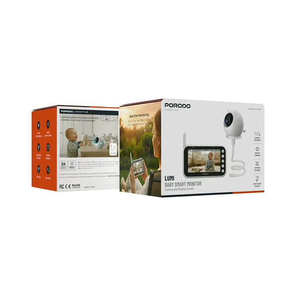 Porodo Lifestyle Lumi Baby Smart Monitor with Camera and Display Screen, PDLFSTM100WH