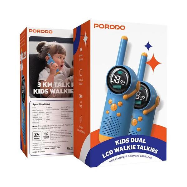 Porodo Kids Dual LCD Walkie Talkies with Flashlight & Keypad Child Lock