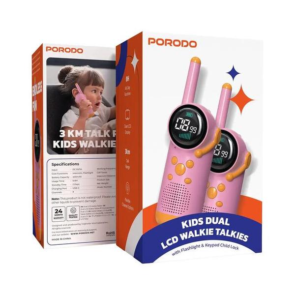 Porodo Kids Dual LCD Walkie Talkies with Flashlight & Keypad Child Lock