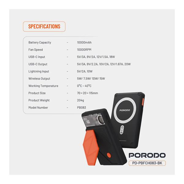 Porodo 10000mAh MagSafe Power Bank with Smart Thermal Cooling