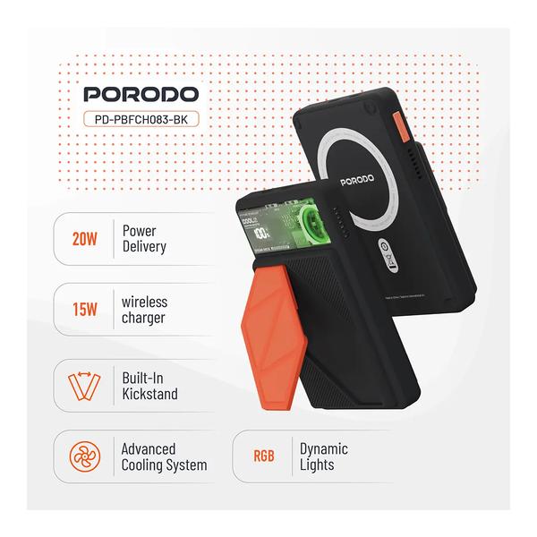 Porodo 10000mAh MagSafe Power Bank with Smart Thermal Cooling