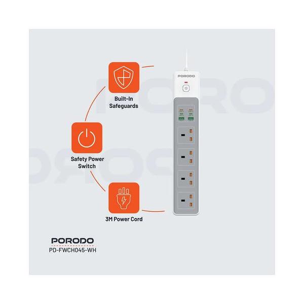 Porodo 4AC 65W 3000W Power Strip