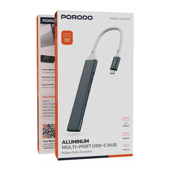 Porodo Aluminum Multi-Port USB-C Hub with 5Gbps Data Transfer