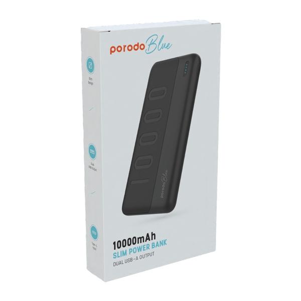 Porodo Blue 10000mAh Slim Power Bank Dual USB-A Output