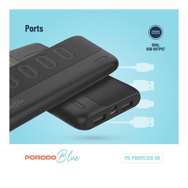 Porodo Blue 10000mAh Slim Power Bank Dual USB-A Output