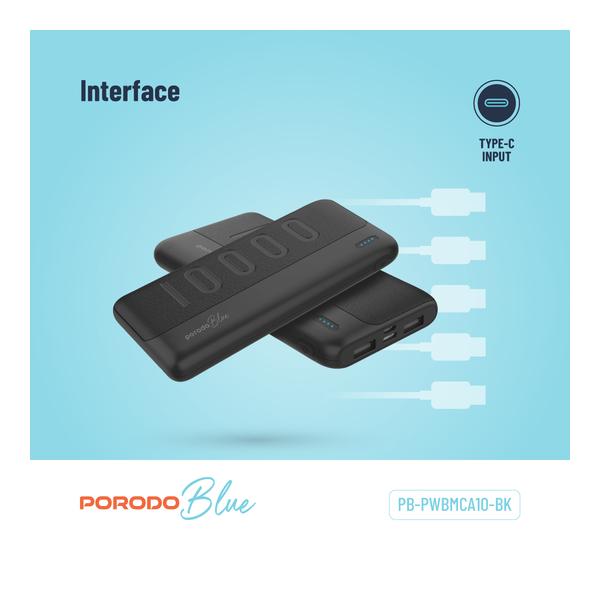 Porodo Blue 10000mAh Slim Power Bank Dual USB-A Output