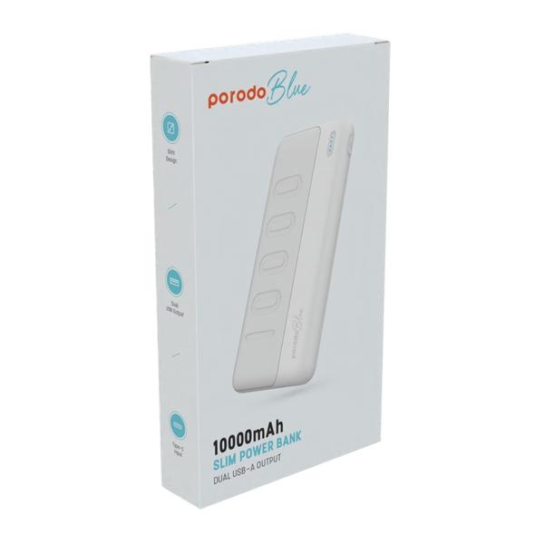 Porodo Blue 10000mAh Slim Power Bank Dual USB-A Output