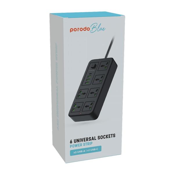 Porodo Blue 6 Universal Sockets Power Strip 3M
