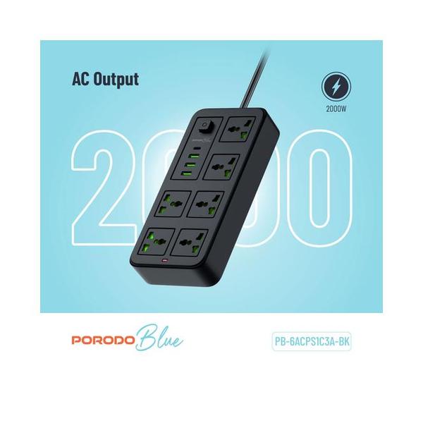 Porodo Blue 6 Universal Sockets Power Strip 3M