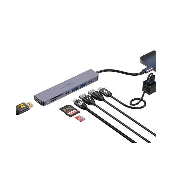 Porodo Blue 7 In 1 Hub HDMI 2XUSB-A 2XUSB-C SD MicroSD