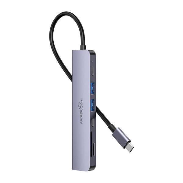 Porodo Blue 7 In 1 Hub HDMI 2XUSB-A 2XUSB-C SD MicroSD