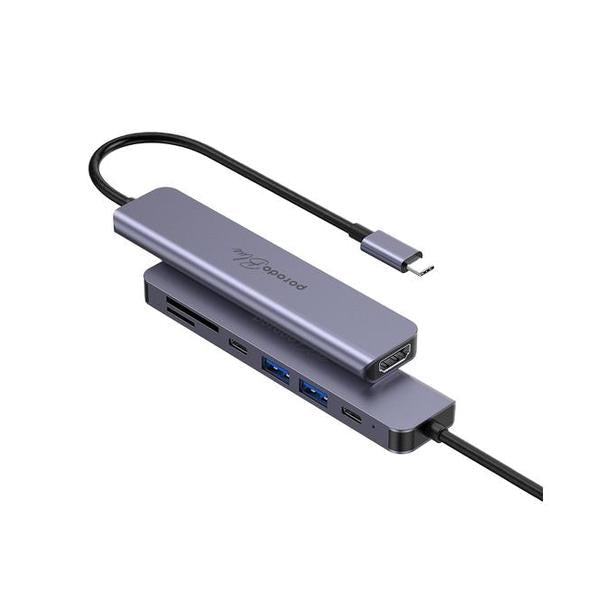 Porodo Blue 7 In 1 Hub HDMI 2XUSB-A 2XUSB-C SD MicroSD