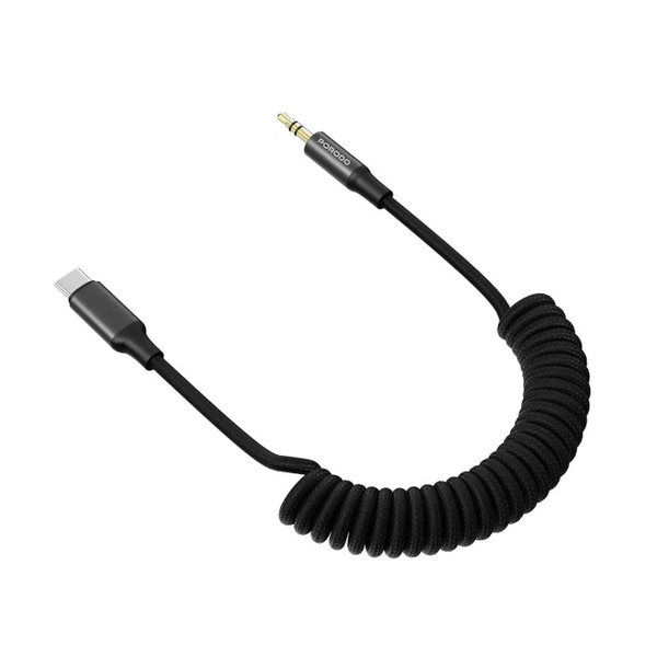 Porodo Coiled Aux to USB-C Audio Jack Cable with Tangle-Free Design