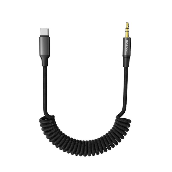 Porodo Coiled Aux to USB-C Audio Jack Cable with Tangle-Free Design
