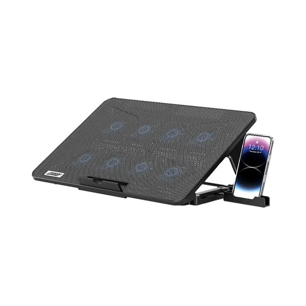 Porodo Gaming 8-Fan Ergonomic Laptop Cooling Stand with Built-In Phone Slot, PDXF5CPBK