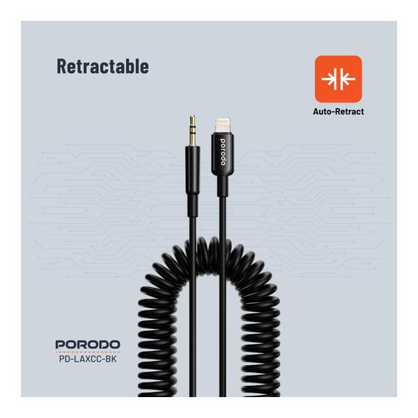 Porodo Lightning to AUX Coil Cable 1.2M, PD-LAXCC-BK