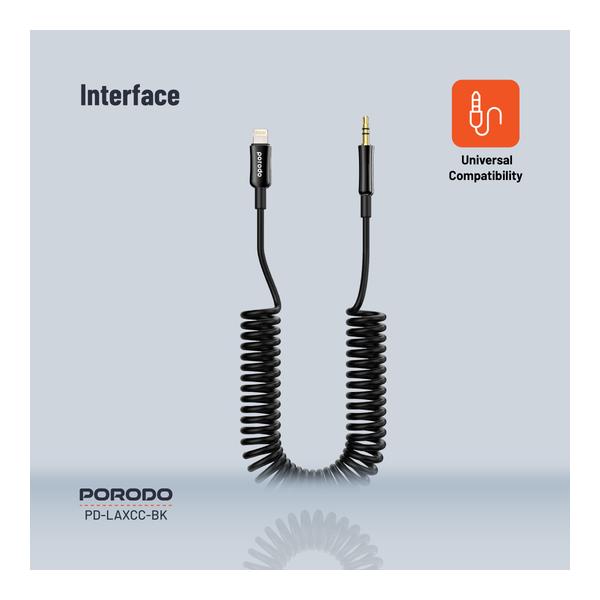 Porodo Lightning to AUX Coil Cable 1.2M, PD-LAXCC-BK