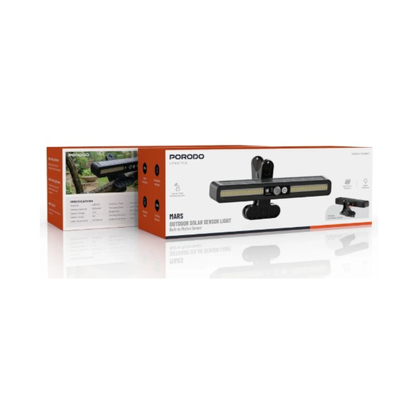 Porodo Mars Outdoor Solar Sensor Light Built-in Motion Sensor, PDMWD0710BK