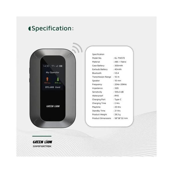 Green Lion Portable Mifi Router - GNMIFI6RTRBK