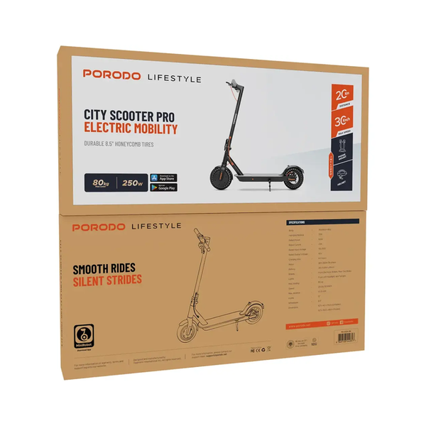 Porodo Electric Scooter 6.6AH with Helmet and Phone Mount, PD-ESCH-BK