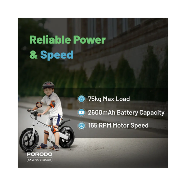 Porodo Lifestyle JoyCruiser Kids Electric Bike, PDLFSTKECWH