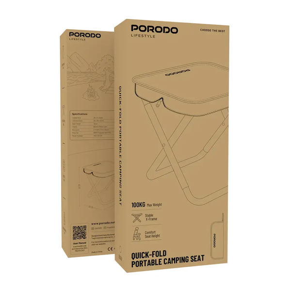 Porodo Lifestyle Quick-Fold Portable Camping Seat, 100KG Max Weight, Stable X-Frame, Comfort Seat Height, PDLFSTZDY