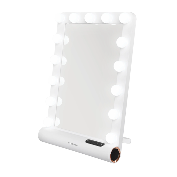 Porodo Lifestyle Hollywood Vanity Lighted Mirror, Bluetooth V5.0, Brightness Memory Function, Smart Touch Control - White/Rose Gold