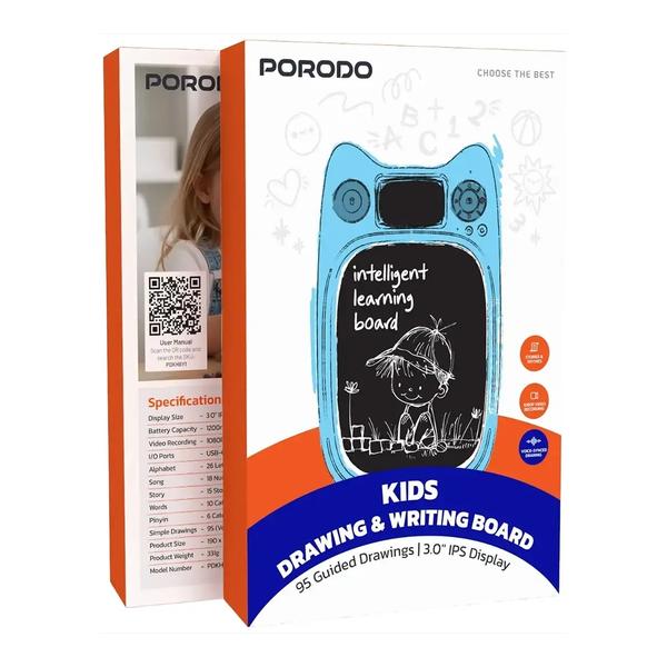 Porodo Kids Drawing & Writing Board with 95 Guided Drawings & 3.0″ IPS Display, Voice-synced Drawing Function, 1080P Video Recording