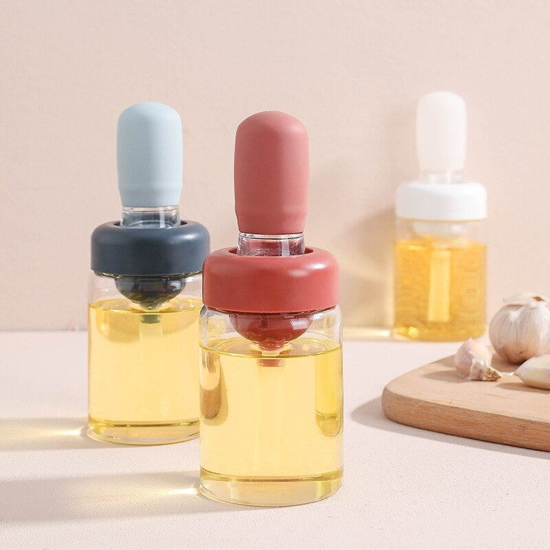 Glass Portable Oil Bottle Oil Dispenser With Silicone Brush Kitchen