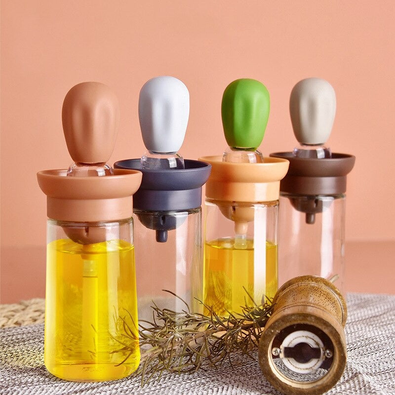 Glass Portable Oil Bottle Oil Dispenser With Silicone Brush Kitchen