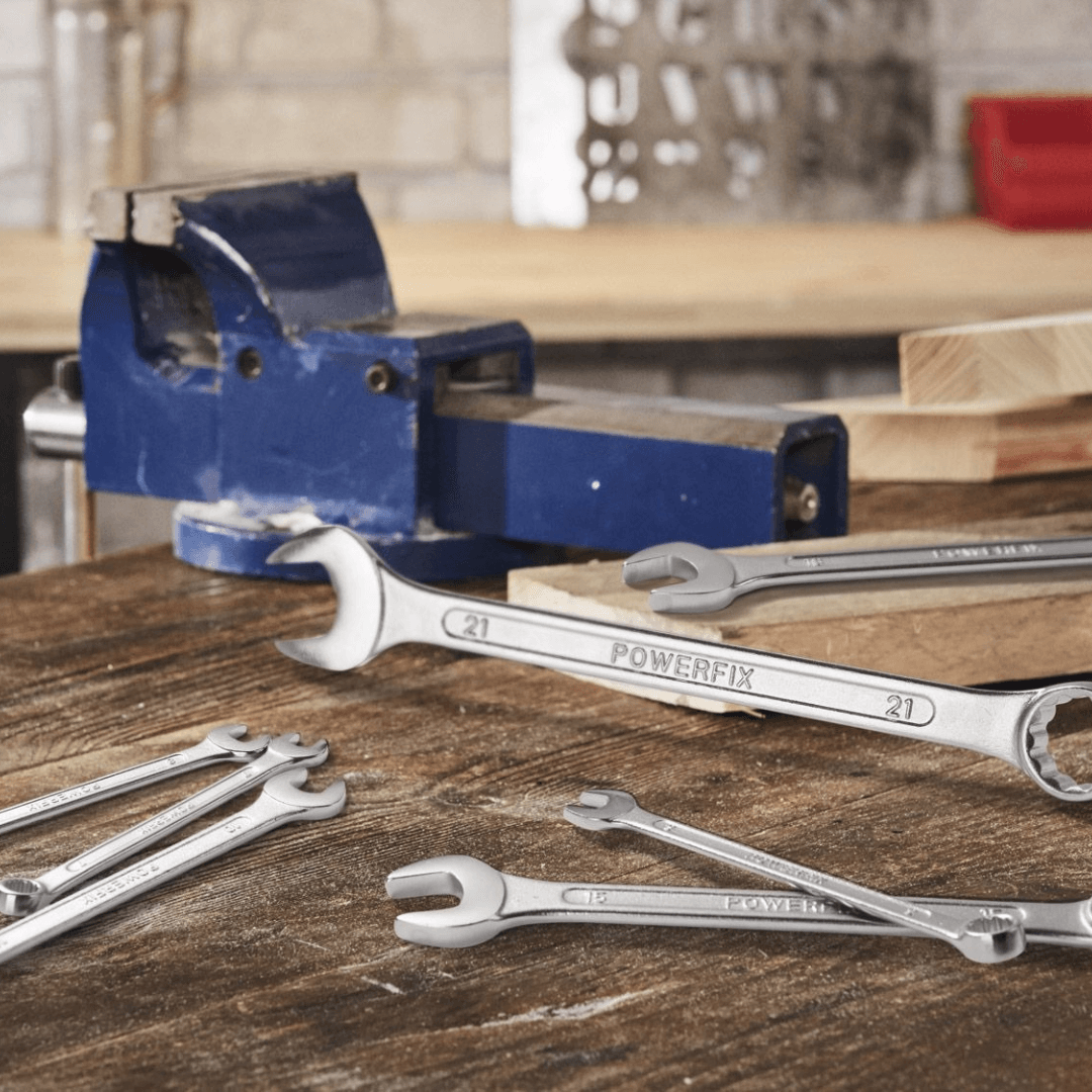POWERFIX SET OF SPANNERS AND RING SPANNERS, 25 PIECES
