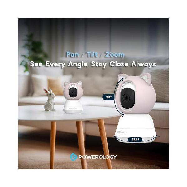 Powerology Monitor & App Baby Camera, with 2 Free Skins Pink & Blue, Full HD 1080P, Night Vision, 5" HD Display, 2 Way Audio, Cry Detection, 8 Built-in Lullabies, AI Tracking+Alerts Motion Detect, APP Compatible with iOS/Android, PSM003