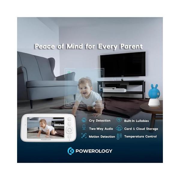 Powerology Monitor & App Baby Camera, with 2 Free Skins Pink & Blue, Full HD 1080P, Night Vision, 5" HD Display, 2 Way Audio, Cry Detection, 8 Built-in Lullabies, AI Tracking+Alerts Motion Detect, APP Compatible with iOS/Android, PSM003