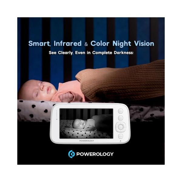 Powerology Monitor & App Baby Camera, with 2 Free Skins Pink & Blue, Full HD 1080P, Night Vision, 5" HD Display, 2 Way Audio, Cry Detection, 8 Built-in Lullabies, AI Tracking+Alerts Motion Detect, APP Compatible with iOS/Android, PSM003