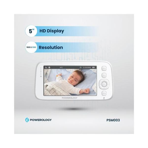 Powerology Monitor & App Baby Camera, with 2 Free Skins Pink & Blue, Full HD 1080P, Night Vision, 5" HD Display, 2 Way Audio, Cry Detection, 8 Built-in Lullabies, AI Tracking+Alerts Motion Detect, APP Compatible with iOS/Android, PSM003